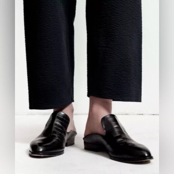 New Robert Clergerie Paris Alice open heel flat Mules loafers black croc EU 36.5 - Picture 2 of 16
